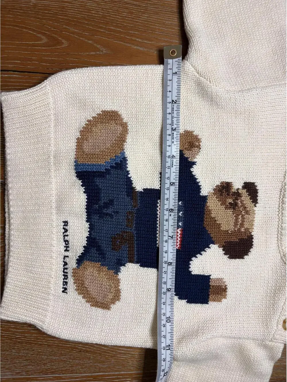 NWT Vintage Ralph Lauren Cream Baby Sweater with Bear Motif Size 6M-12M